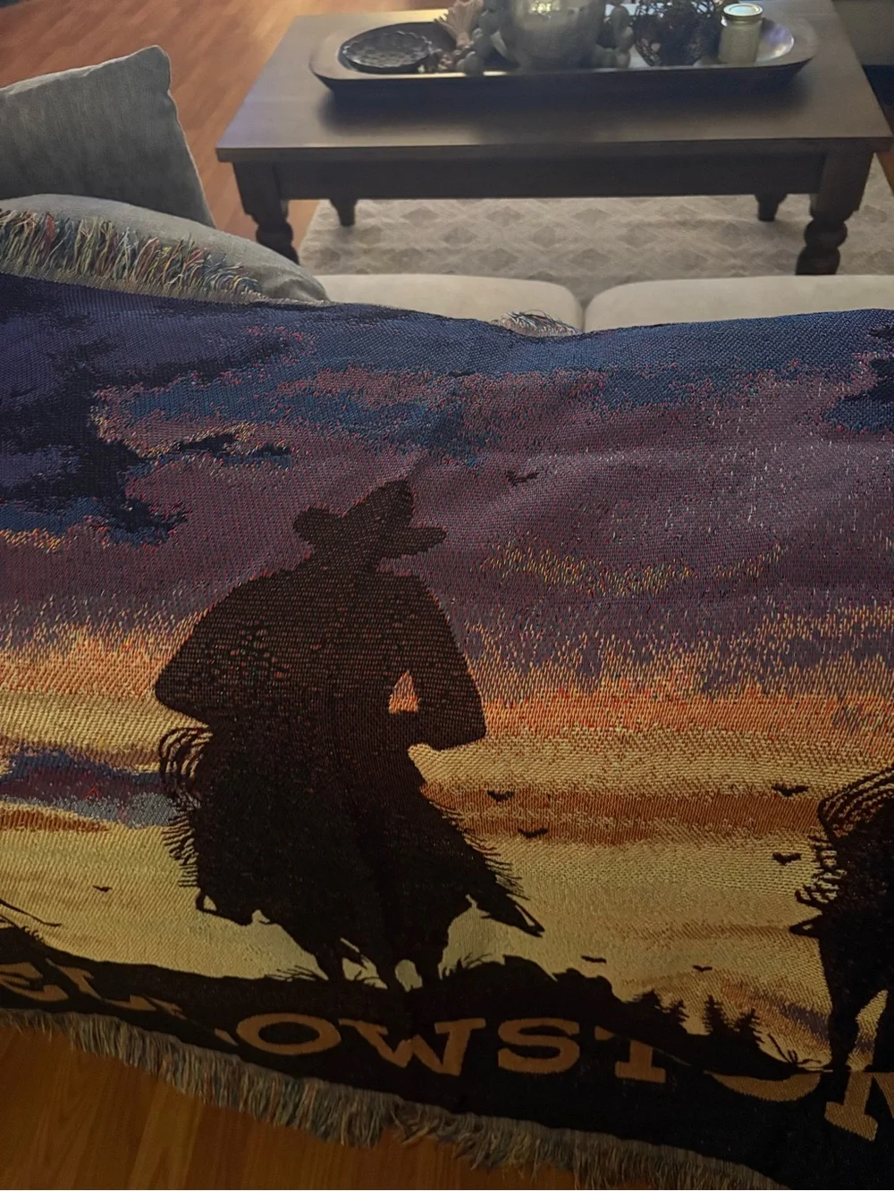 Yellowstone Cowboy Silhouette Woven Throw Blanket - Sunset Colors